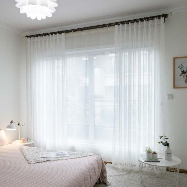 white curtain on white wall bedroom