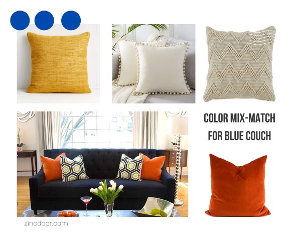 Color mix and match pillow for blue couch