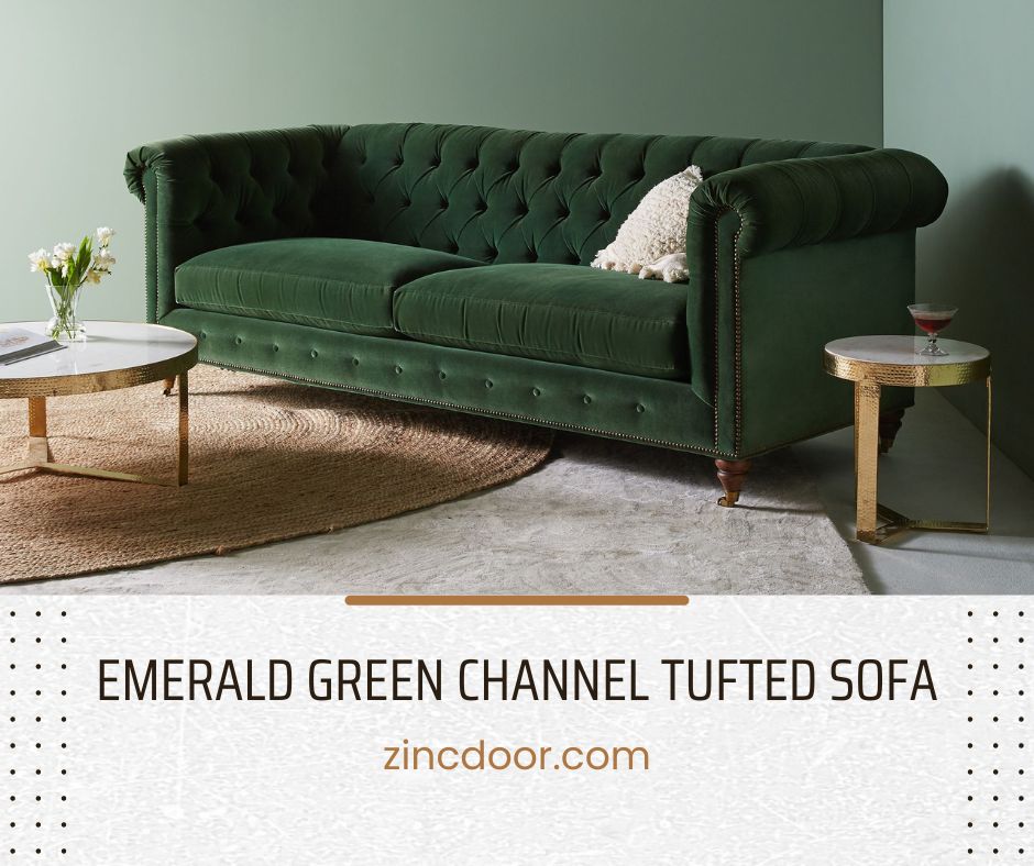 Emerald Green Channel Tufted Sofa