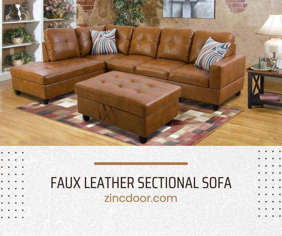 Faux Leather Sectional Sofa For Basement