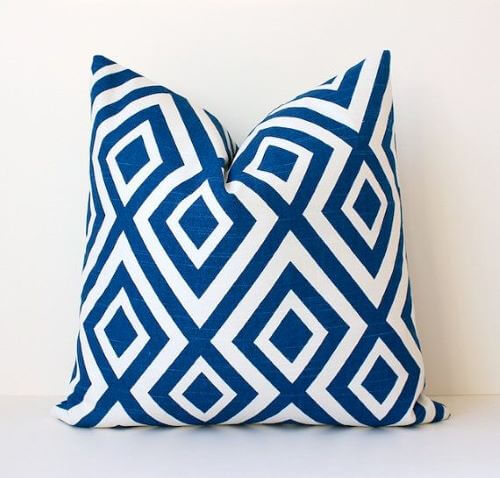 Geometric Designed Blue And White Pillow