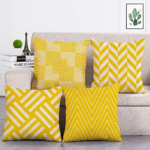 Yellow And White Pillow For Blue Couch