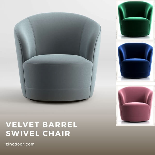 Velvet Barrel Swivel Chair