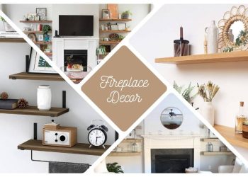 fireplace with floating shelves